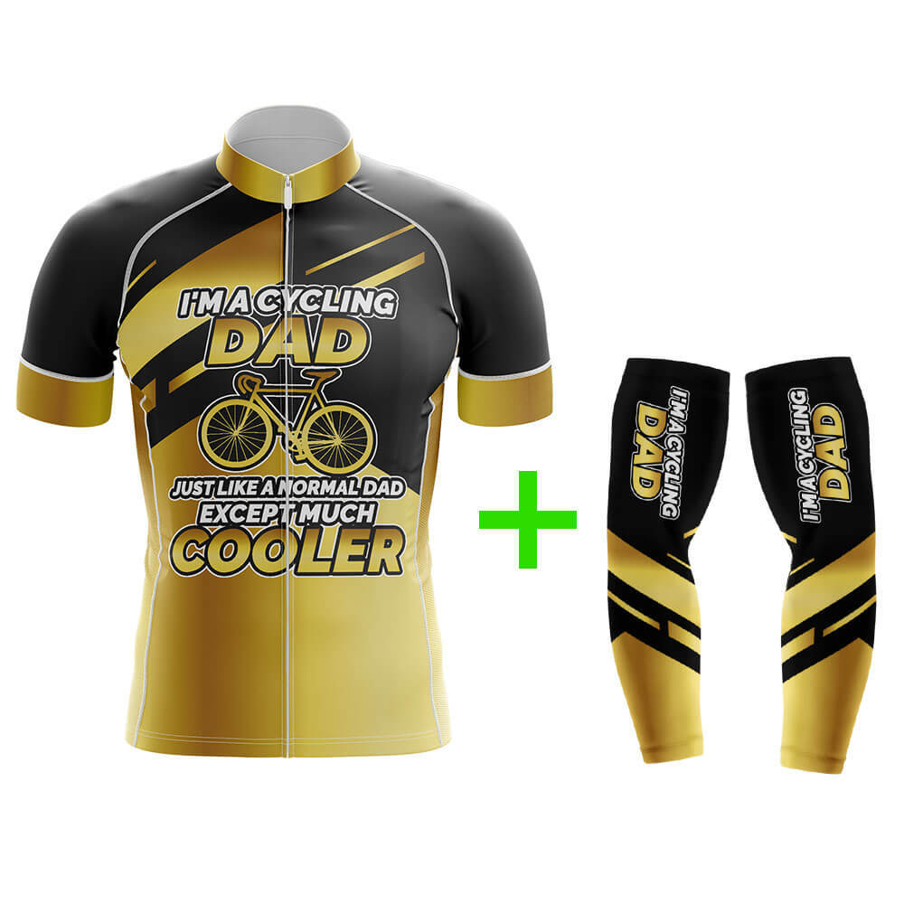 cool cycling gear Cool Cycling Jersey With Arm Sleeves Dad Gradient Black Yellow Mens XS / M