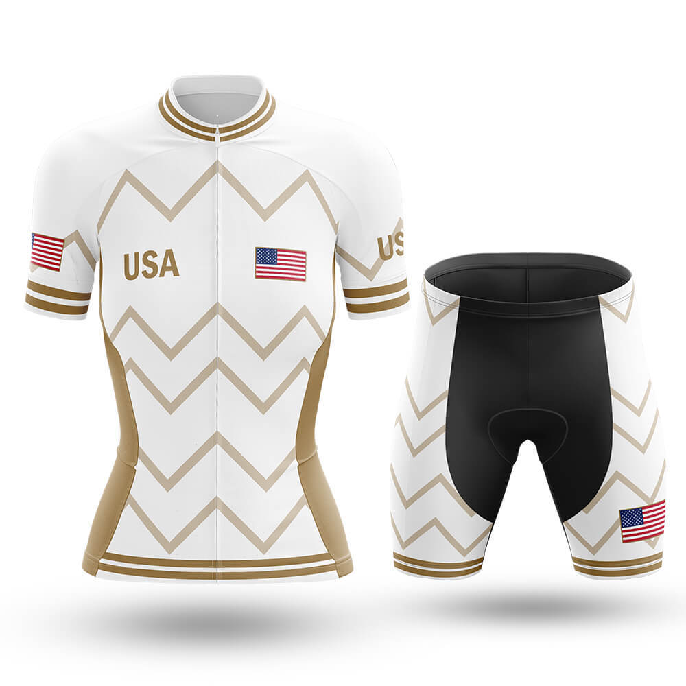 USA Women V17 White Cycling Kit Bike Jersey and Bib Shorts