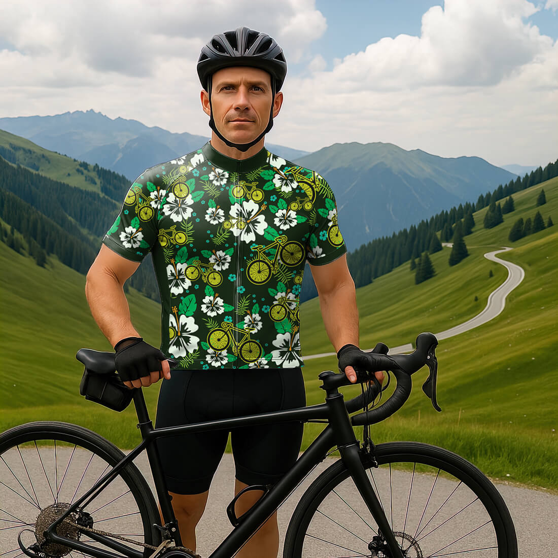 Floral Cycling Jersey for Men - Main Image
