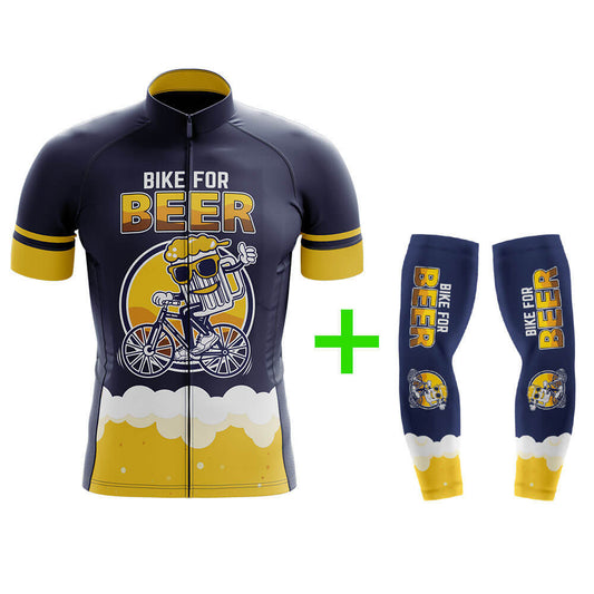 Funny Cycling Jersey With Arm Sleeves Bike For Beer Yellow Navy Brewery Mens Bike Jersey-XS-Global Cycling Gear