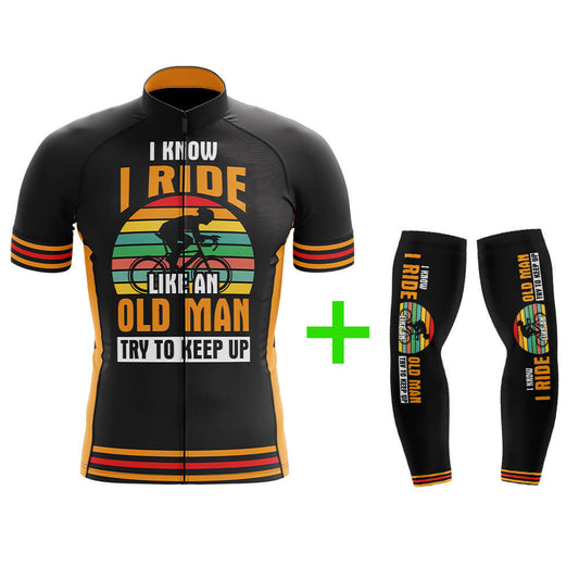 Cool Cycling Jersey With Arm Sleeves Ride Like An Old Man Retro Mens Black Bike Jersey-XS-Global Cycling Gear