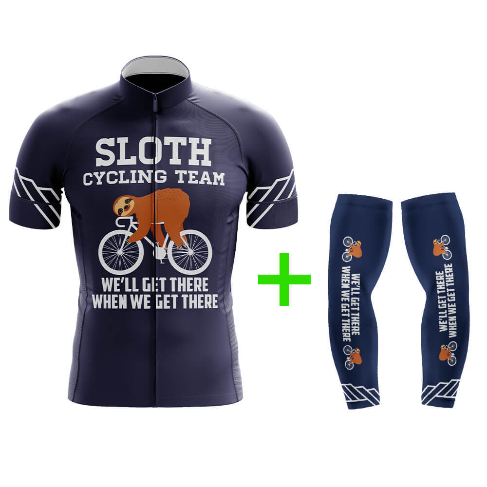 Funny Cycling Jersey With Arm Sleeves Sloth Cycling Team Navy Blue Mens Bike Jersey-XS-Global Cycling Gear
