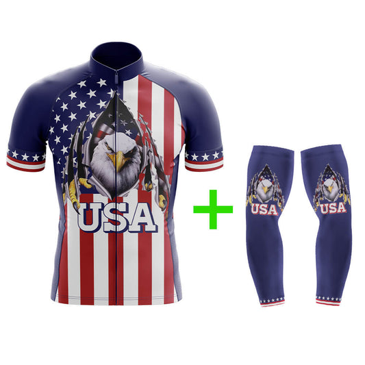 Cool Cycling Jersey With Arm Sleeves USA Flag American Eagle Mens Bike Jersey-XS-Global Cycling Gear