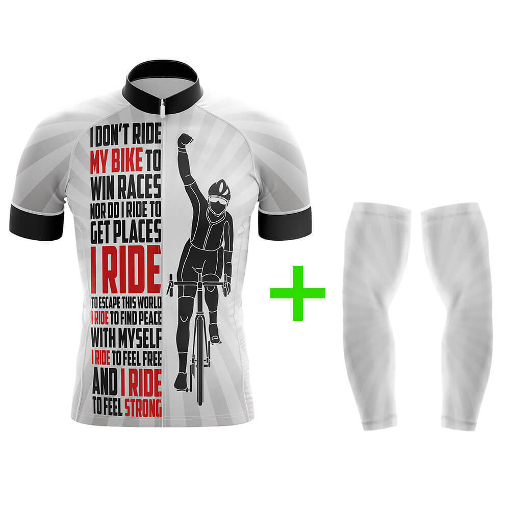 Cool Cycling Jersey With Arm Sleeves Ride My Bike Black White Red Mens Bike Jersey-XS-Global Cycling Gear