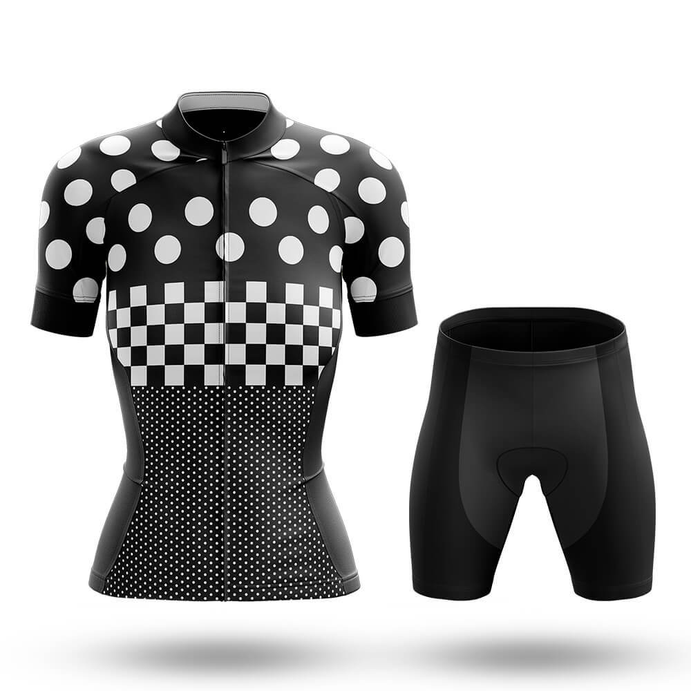 Polka Dots - Black White - Women's Cycling Kit-Full Set-Global Cycling Gear