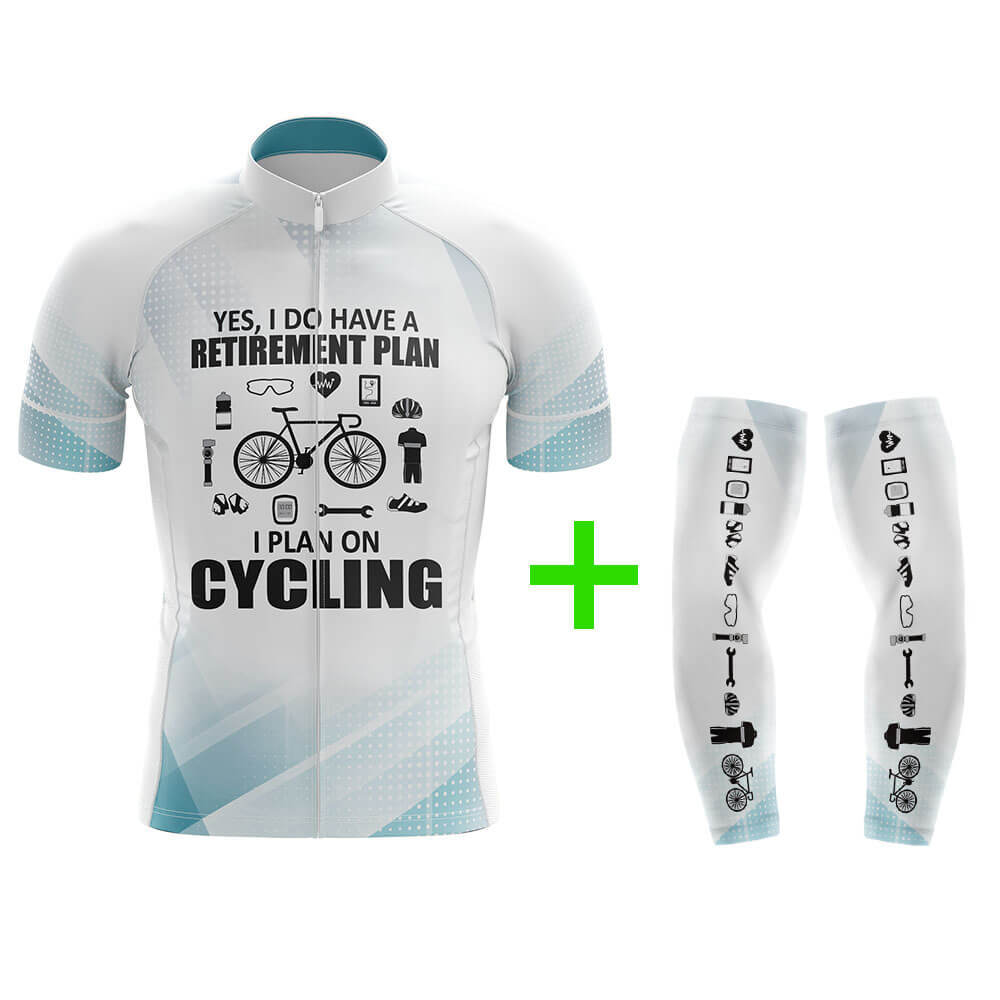Funny Cycling Jersey With Arm Sleeves Retirement Plan V2 Gradient White Blue Mens Bike Jersey-XS-Global Cycling Gear