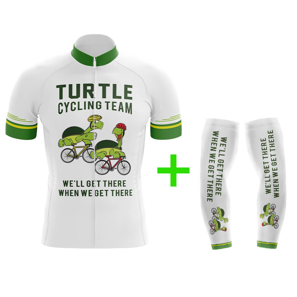 Funny Cycling Jersey With Arm Sleeves Turtle Cycling Team V4 White Green Mens Bike Jersey-XS-Global Cycling Gear