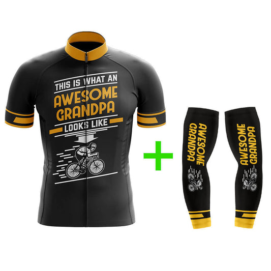 Cool Cycling Jersey With Arm Sleeves Awesome Grandpa Black Yellow Mens Bike Jersey-XS-Global Cycling Gear