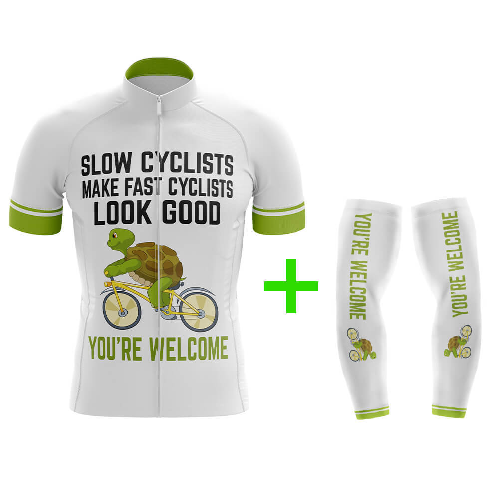 Funny Cycling Jersey With Arm Sleeves Slow Cyclist White Green Mens Bike Jersey-XS-Global Cycling Gear
