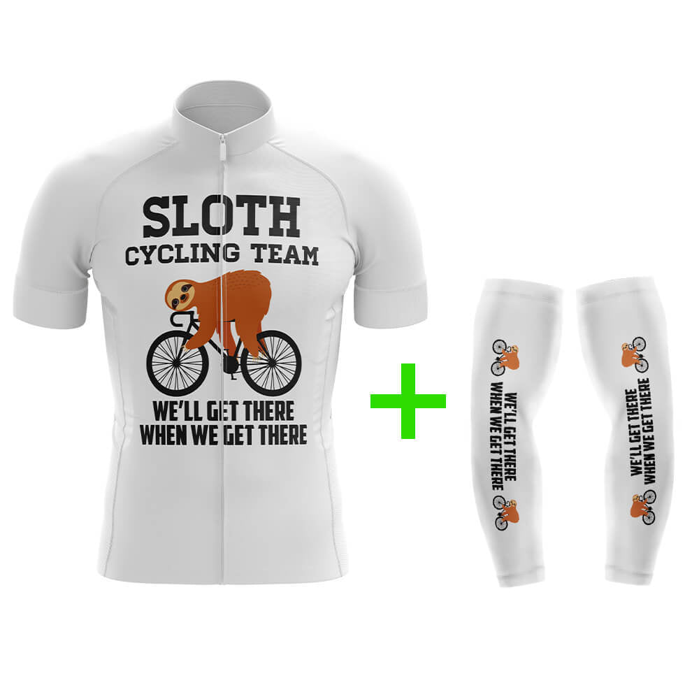 Funny Cycling Jersey With Arm Sleeves Sloth Cycling Team V2 White Mens Bike Jersey-XS-Global Cycling Gear