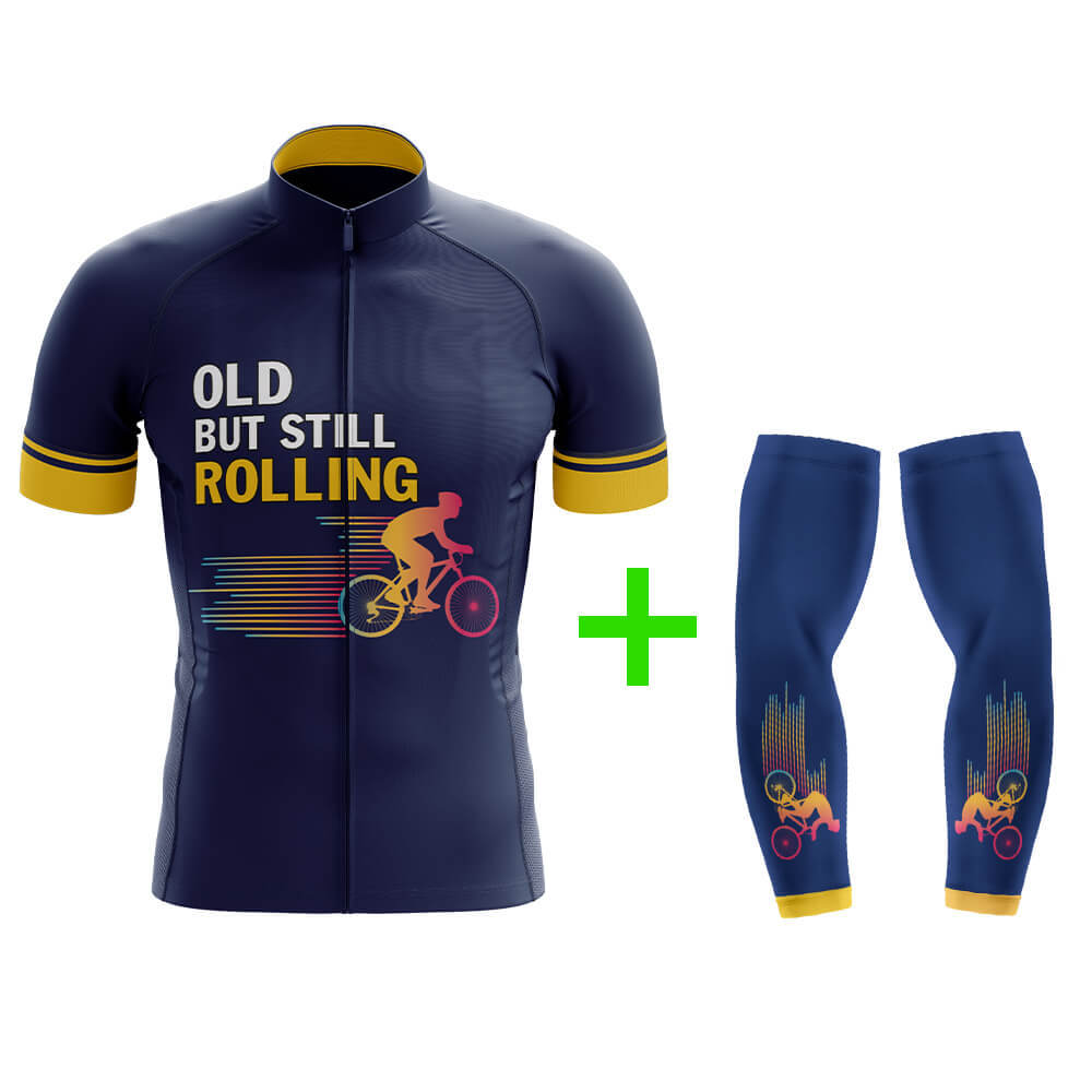 Cool Cycling Jersey With Arm Sleeves Old Still But Rolling Navy Blue Mens Bike Jersey-XS-Global Cycling Gear