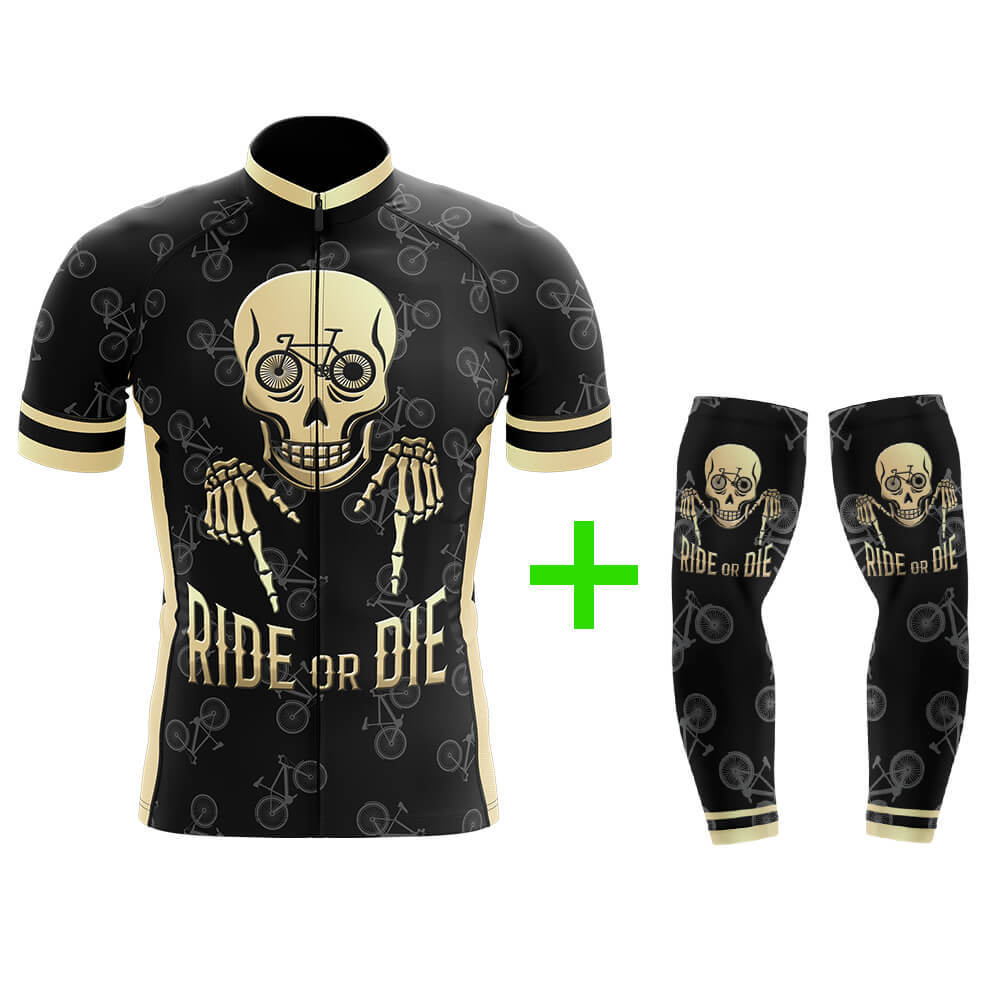 Cool Cycling Jersey With Arm Sleeves Ride Or Die V3 Black Yellow Skull Mens Bike Jersey-XS-Global Cycling Gear