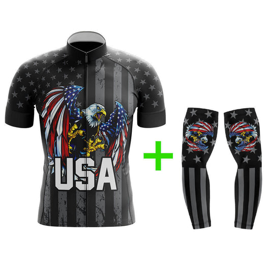Cool Cycling Jersey With Arm Sleeves Eagle USA V3 Black Grey American Mens Bike Jersey-XS-Global Cycling Gear
