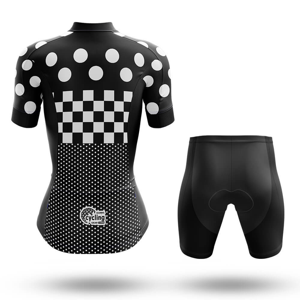Polka Dots - Black White - Women's Cycling Kit-Full Set-Global Cycling Gear