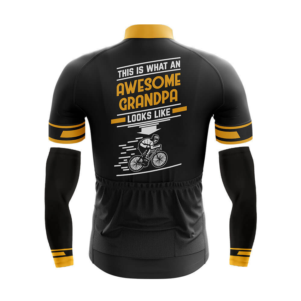 Cool Cycling Jersey With Arm Sleeves Awesome Grandpa Black Yellow Mens Bike Jersey-XS-Global Cycling Gear