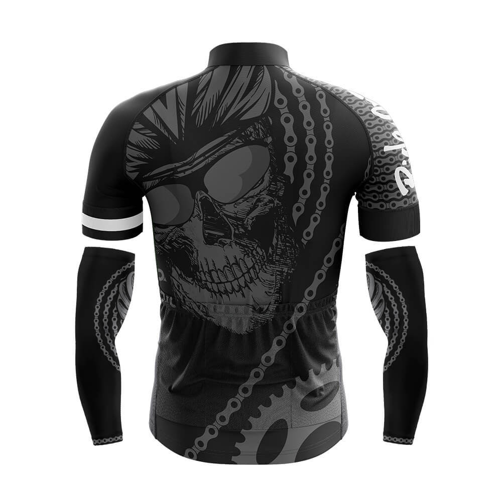 Cool Cycling Jersey With Arm Sleeves Ride Or Die V4 Black White Grey Skull Mens Bike Jersey-XS-Global Cycling Gear