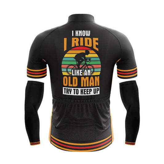 Cool Cycling Jersey With Arm Sleeves Ride Like An Old Man Retro Mens Black Bike Jersey-XS-Global Cycling Gear
