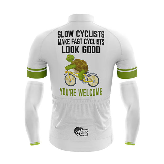 Funny Cycling Jersey With Arm Sleeves Slow Cyclist White Green Mens Bike Jersey-XS-Global Cycling Gear