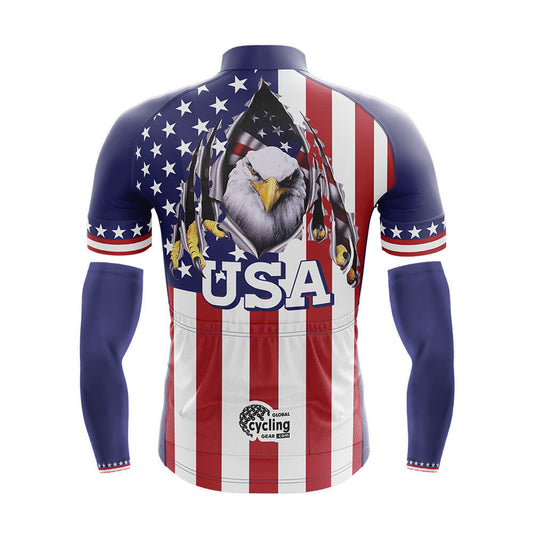 Cool Cycling Jersey With Arm Sleeves USA Flag American Eagle Mens Bike Jersey-XS-Global Cycling Gear
