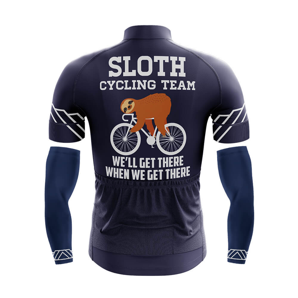 Funny Cycling Jersey With Arm Sleeves Sloth Cycling Team Navy Blue Mens Bike Jersey-XS-Global Cycling Gear