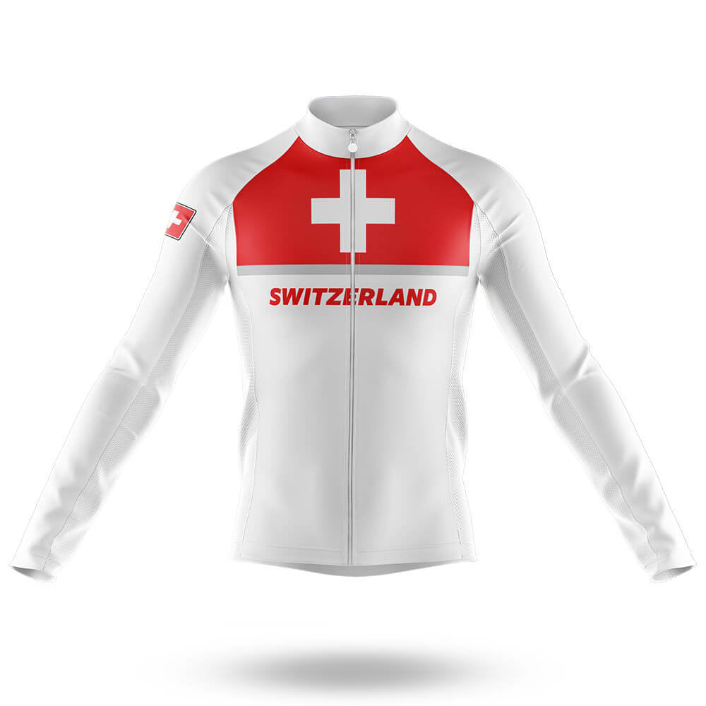 Switzerland S7 - White - Men's Cycling Kit-Long Sleeve Jersey-Global Cycling Gear