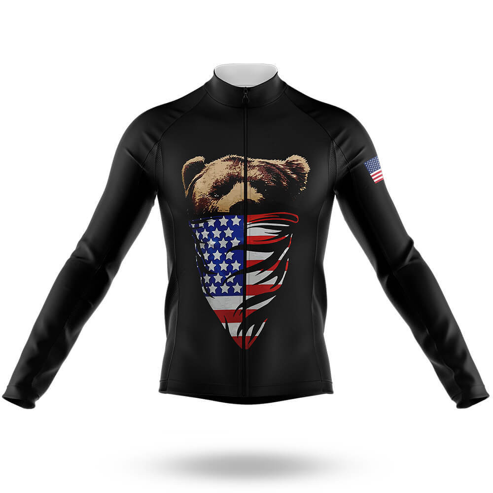 American Flag Bear - Men's Cycling Kit-Long Sleeve Jersey-Global Cycling Gear