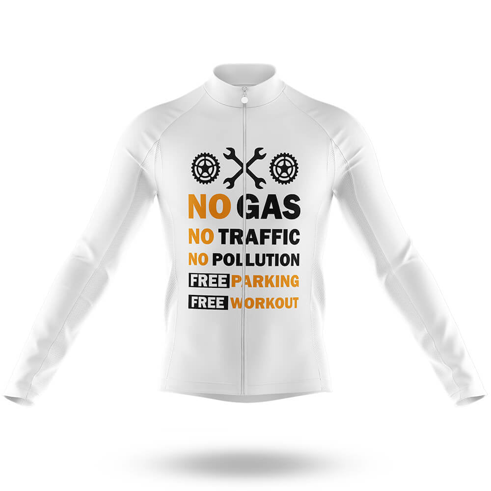 No Gas - White - Men's Cycling Kit-Long Sleeve Jersey-Global Cycling Gear