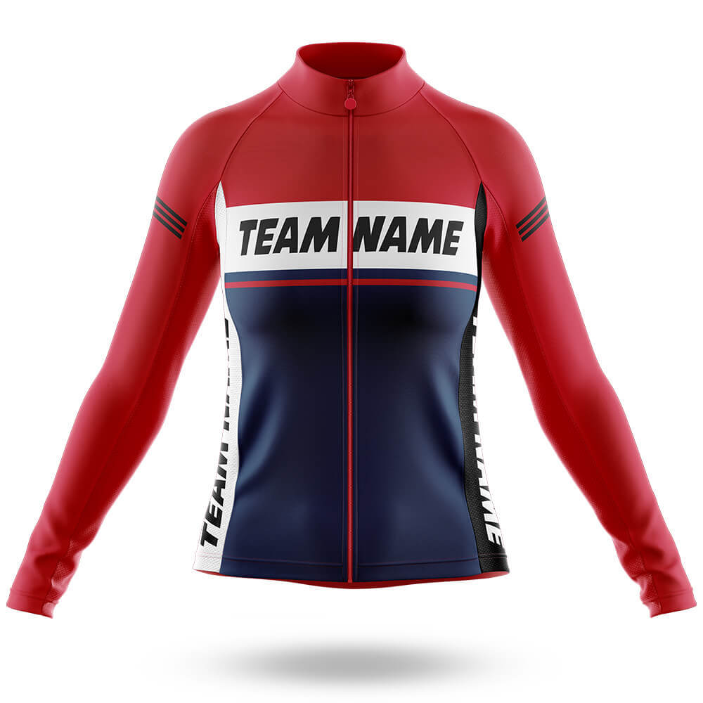 Custom Team Name M1 Red - Women's Cycling Kit-Long Sleeve Jersey-Global Cycling Gear