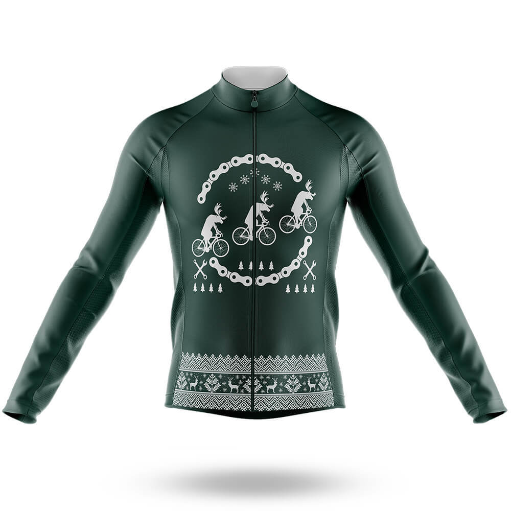 Reindeers On Bikes - Men's Cycling Kit-Long Sleeve Jersey-Global Cycling Gear