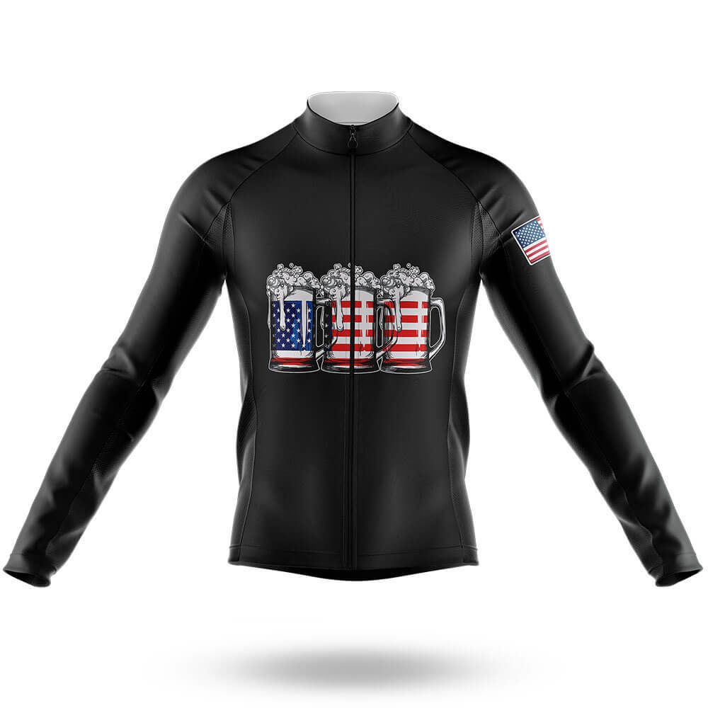 Beer American Flag - Men's Cycling Kit-Long Sleeve Jersey-Global Cycling Gear