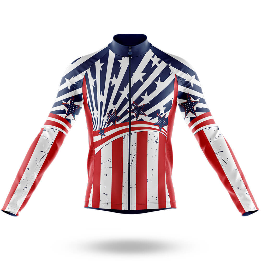 USA Flag Cycling - Men's Cycling Kit-Long Sleeve Jersey-Global Cycling Gear