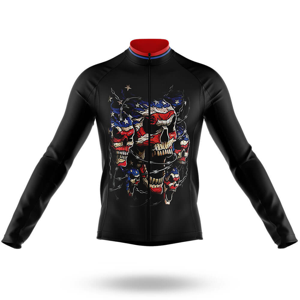 USA Flag Skull V3 - Men's Cycling Kit-Long Sleeve Jersey-Global Cycling Gear