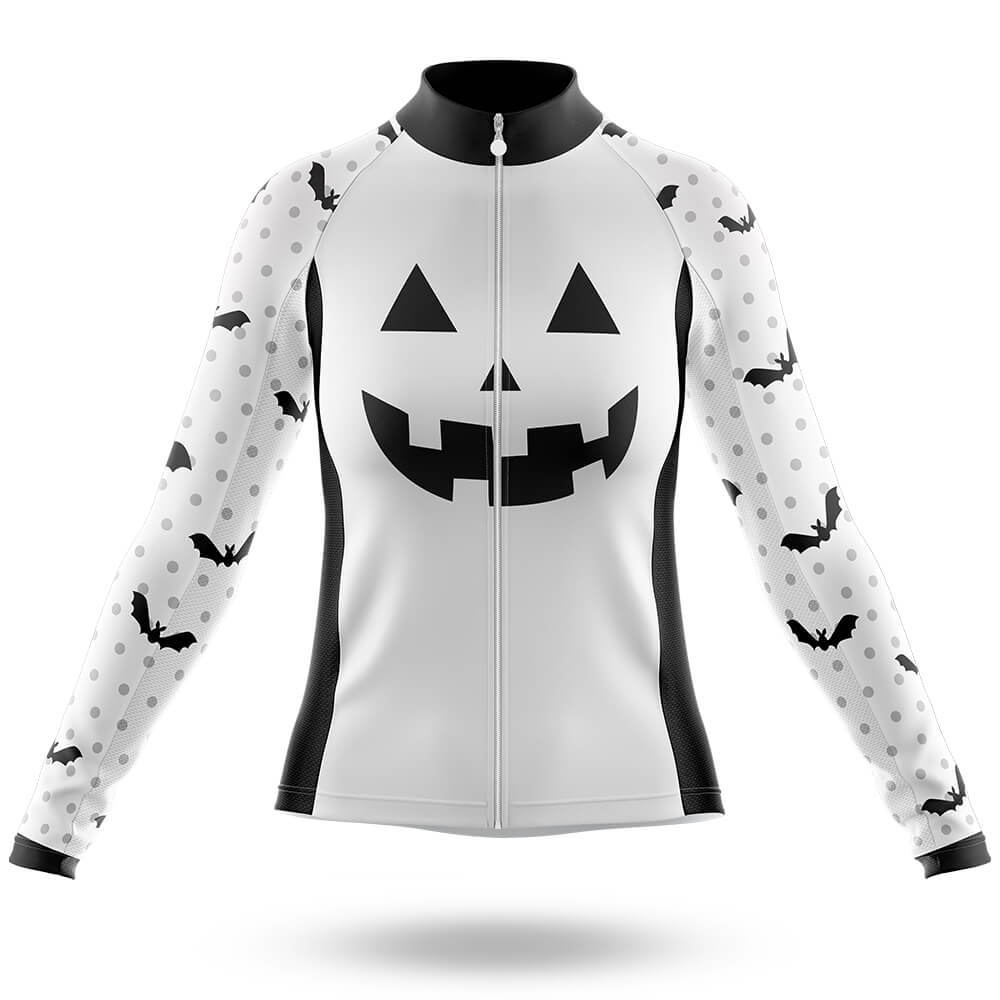 Pumpkin Face - White - Women's Cycling Kit-Long Sleeve Jersey-Global Cycling Gear