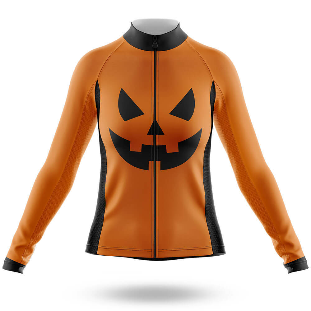 Pumpkin Face - Orange - Women - Cycling Kit-Long Sleeve Jersey-Global Cycling Gear