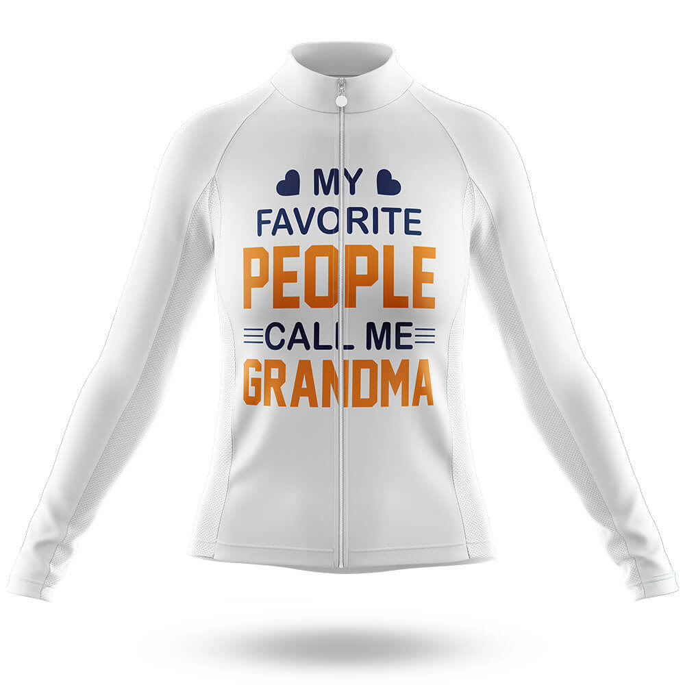 Call Me Grandma - White - Women Cycling Kit-Long Sleeve Jersey-Global Cycling Gear
