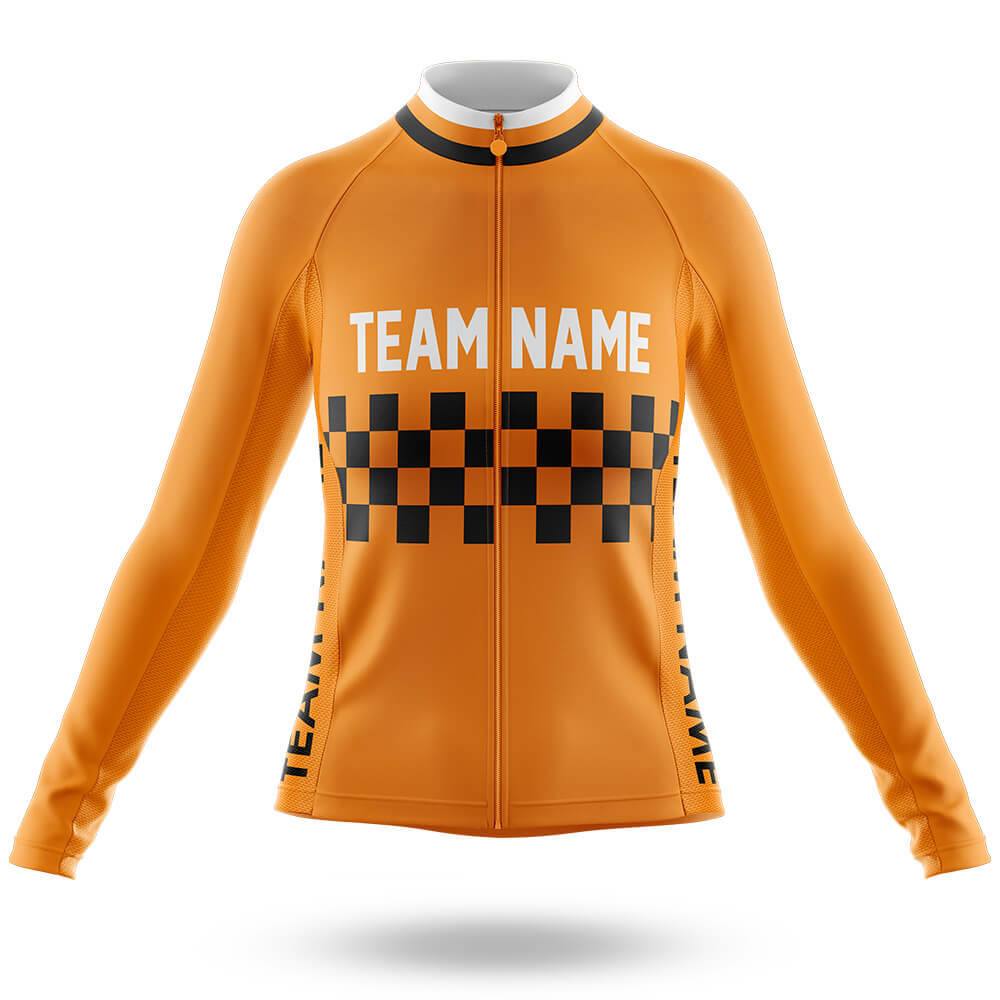 Custom Team Name M7 Orange - Women's Cycling Kit-Long Sleeve Jersey-Global Cycling Gear