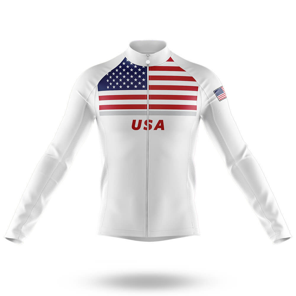 USA S12 - White - Men's Cycling Kit-Long Sleeve Jersey-Global Cycling Gear