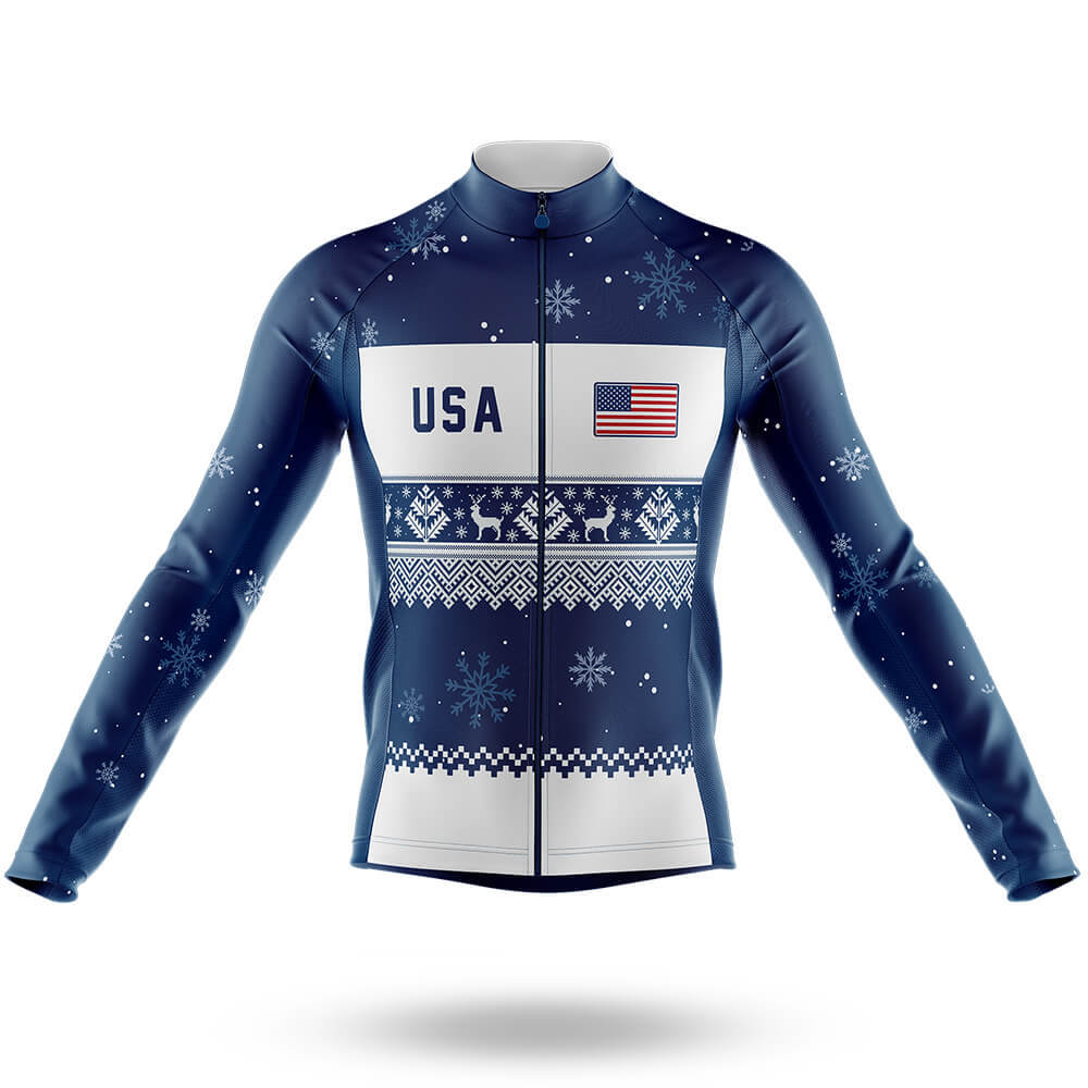 USA Xmas - Men's Cycling Kit-Long Sleeve Jersey-Global Cycling Gear