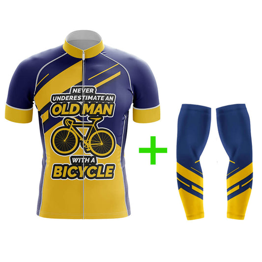 Cool Cycling Jersey With Arm Sleeves Old Man Yellow Navy Mens Bike Jersey-XS-Global Cycling Gear