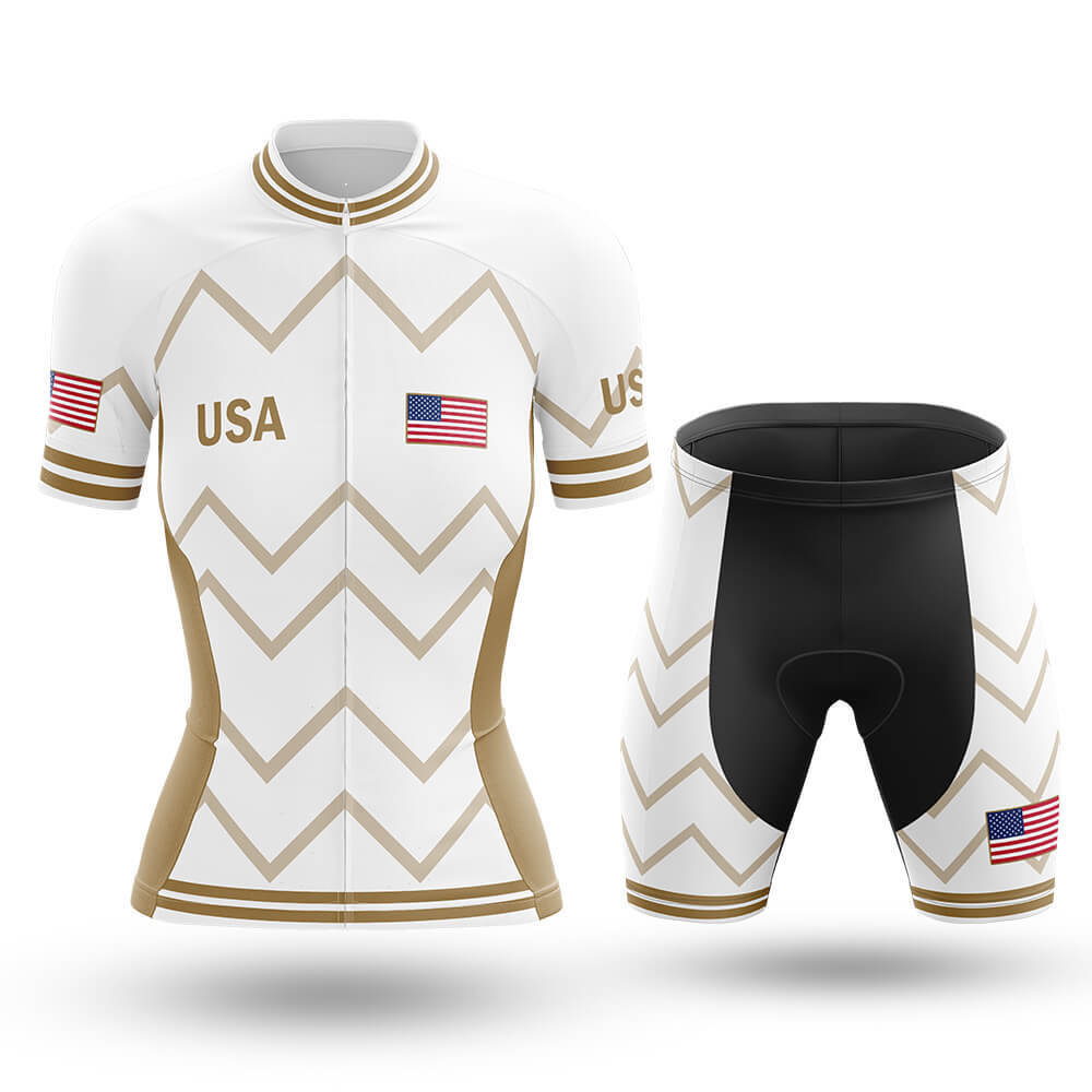 USA - Women V17 - White - Cycling Kit-Full Set-Global Cycling Gear