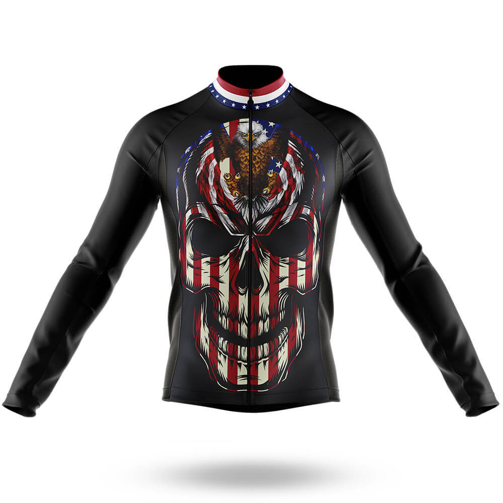 USA Flag Skull - Men's Cycling Kit-Long Sleeve Jersey-Global Cycling Gear